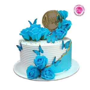 Blue Rose & Butterfly Cake